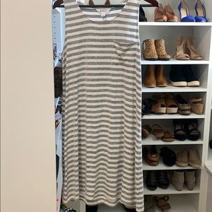 Super comfy gray and white stripe midi dress. New